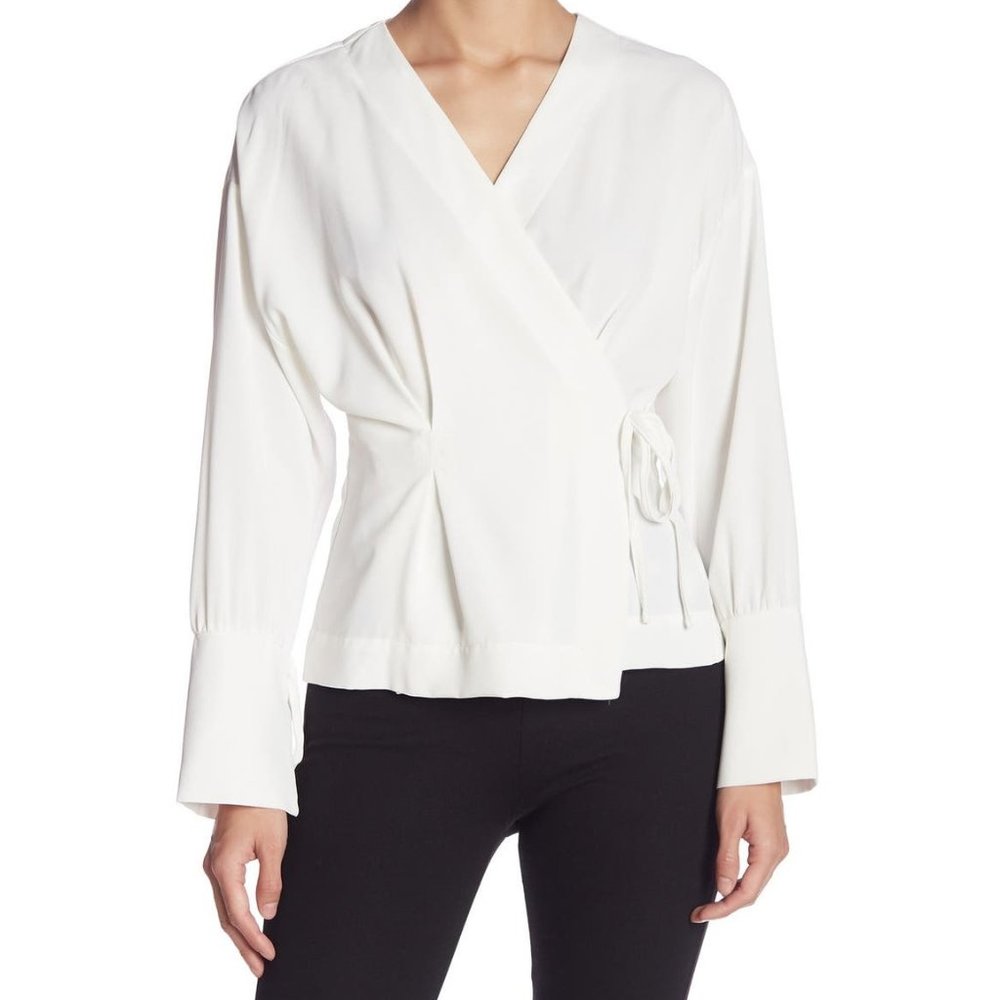 Do + Be Wrap Pleated Long Sleeve Blouse